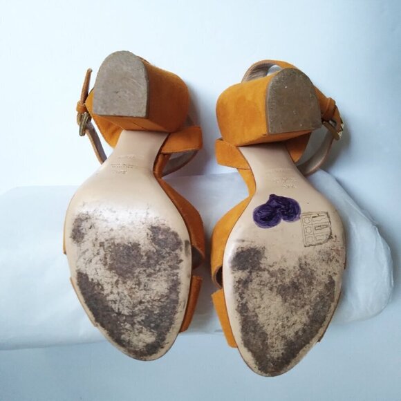 Tapeet Vicinni Orange Suede Ankle Strap Peep Toe Block Heel  Sandals Sz 7 - Picture 3 of 10